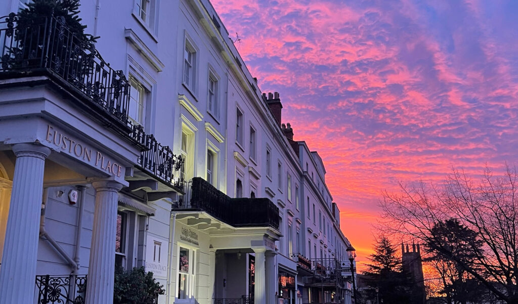 exterior with red sky